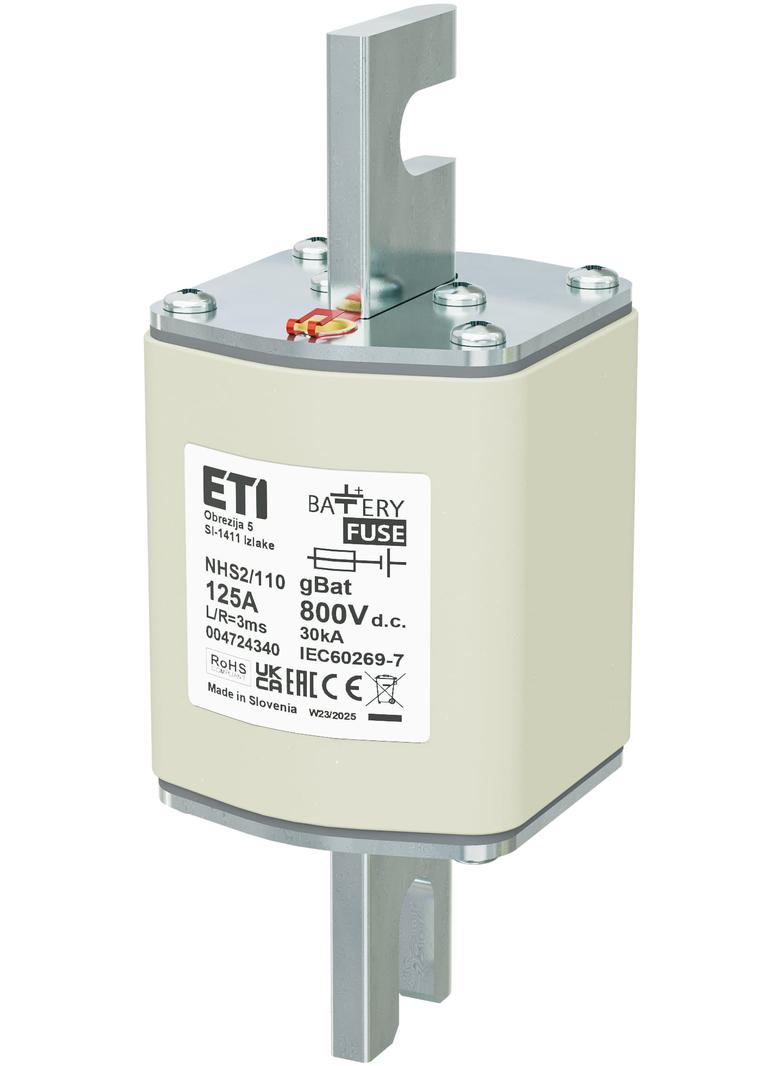 Wkładka topikowa NH do ochrony akumulatorów, magazynów energii DC NHS2/110 gBat 125A 800V DC 004724340 ETI