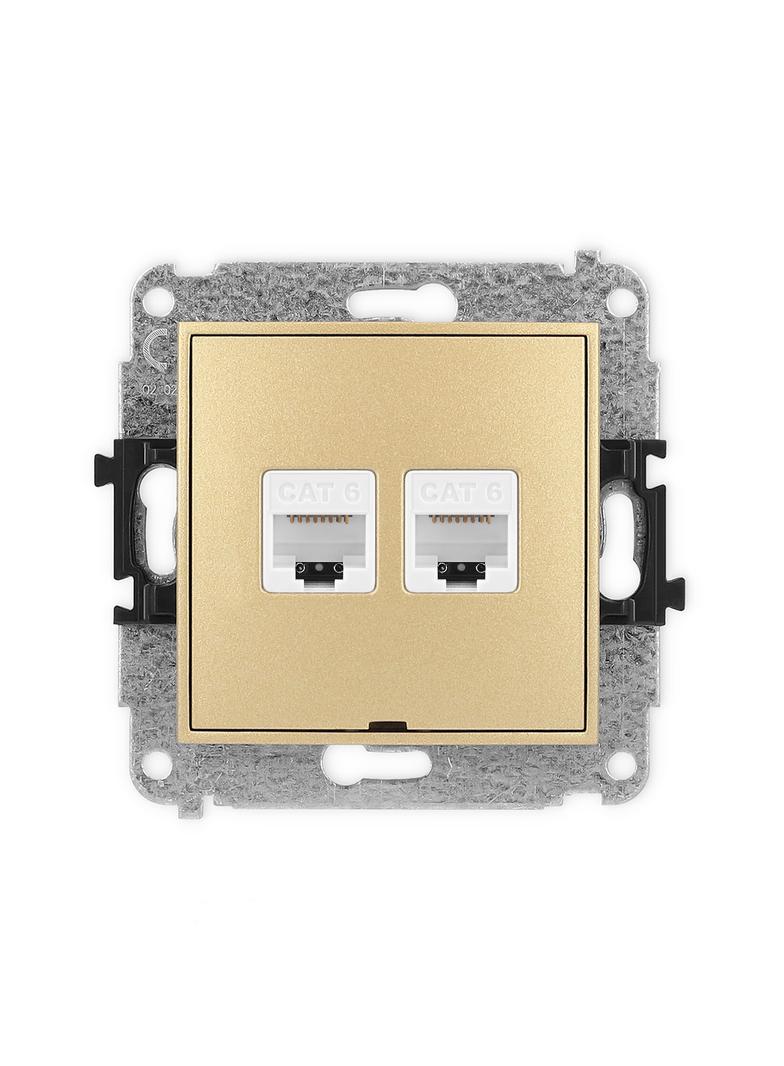 ICON Mechanizm gniazda komputerowego podwójnego 2xRJ45, kat. 6, 8-stykowy, bez pola opisowego złoty
