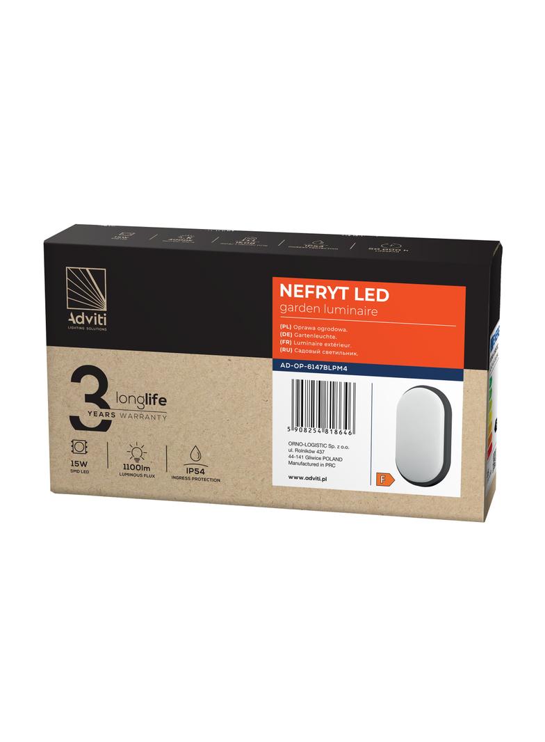 NEFRYT LED 15W, oprawa ogrodowa, 1100lm, IP54, 4000K, czarna AD-OP-6147BLPM4 ORNO
