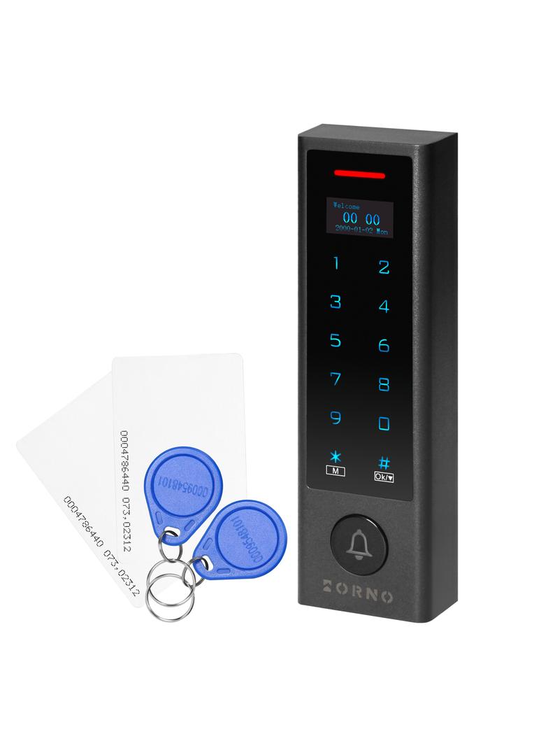 Zamek szyfrowy dotykowy z czytnikiem kart i breloków zbliżeniowych,ekran OLED, Wi-Fi, IP68, 1 przeka