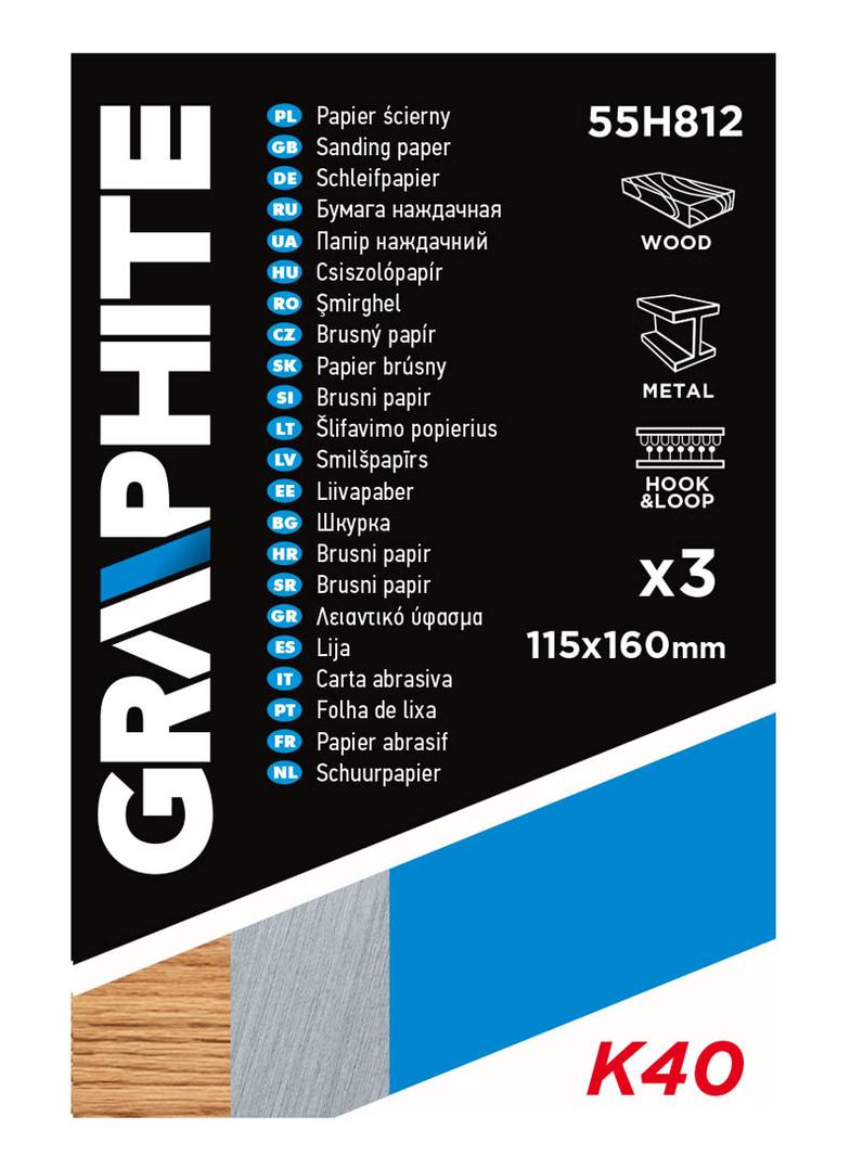 Papier ścierny 115 x 160 mm, otwory, perforacja do odrywania, rzep. K40, 3 szt.