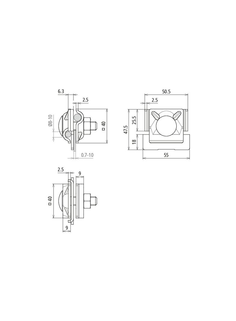 Zacisk krawędziowy prosty 0,7-10 mm, do drutu 8-10 mm, stal nierdzewna NIRO