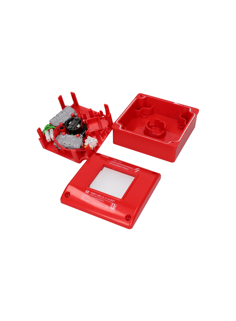 Ręczny przycisk ppoż wyłącznika prądu PWP 2Z 2LED zielony/czerwony 230V CNBOP SPAMEL