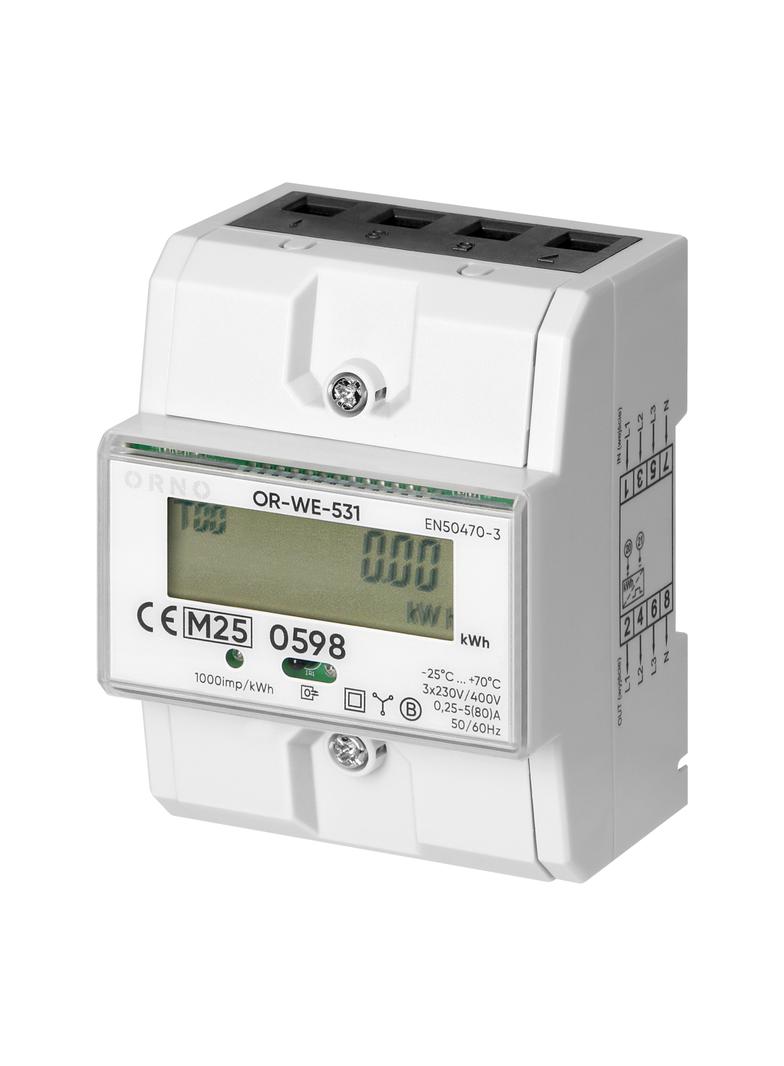 3-fazowy licznik energii elektrycznej, 80A, MID, 3 moduły, DIN TH-35mm