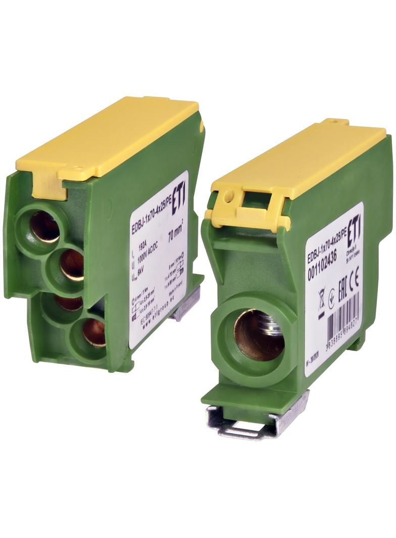 EDBJ-1x70-4x25PE Blok rozdzielczy 192A (1x4-70mm2/4x2,5-25mm2) żółto-zielony