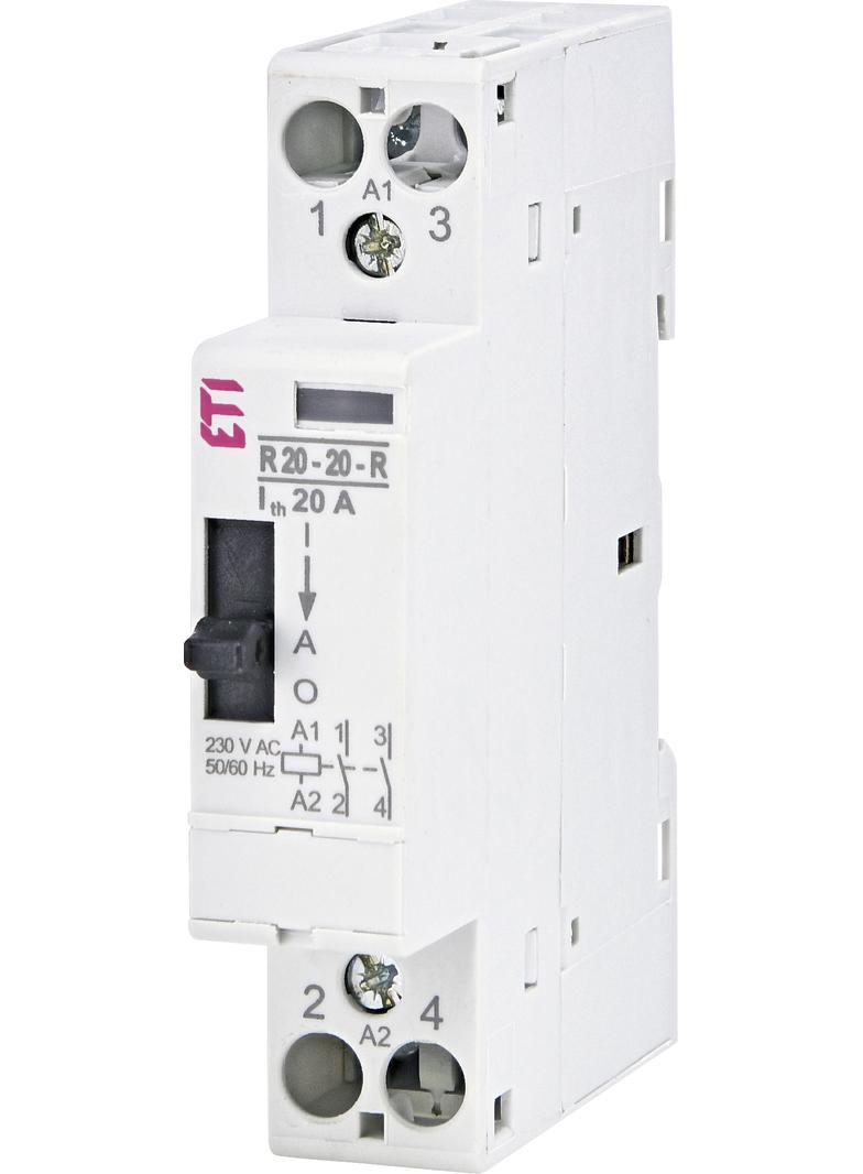 Stycznik modułowy ze sterowaniem ręcznym 20A 2Z 1M 2P R 20-20-R-230V AC 002464040 ETI