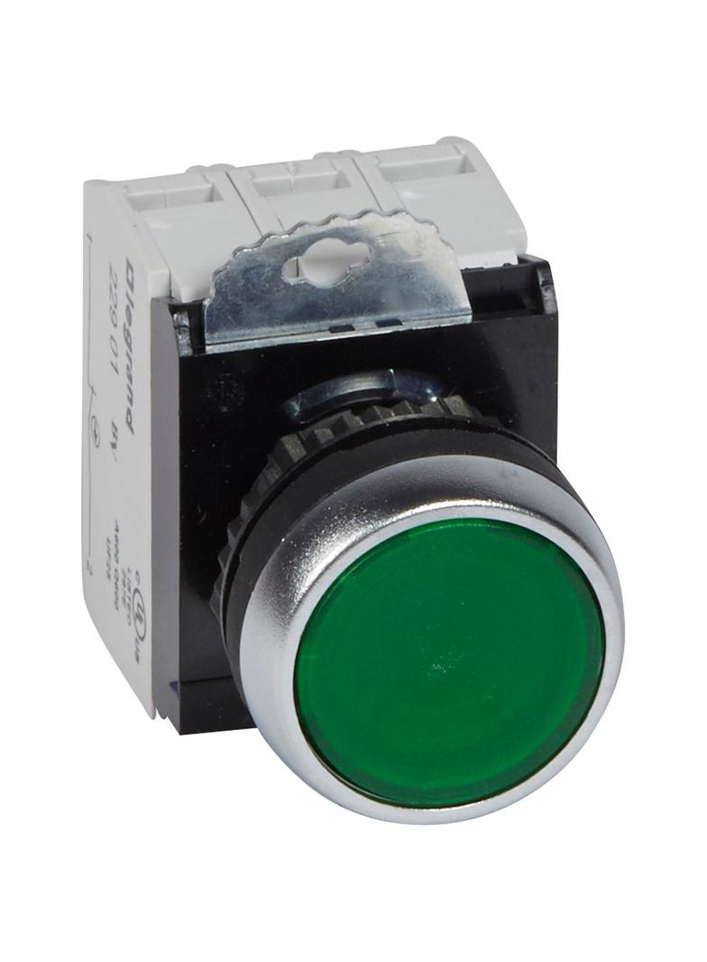 OSMOZ KOMPLET Z PODŚWIETLENIEM - GŁÓWKA PŁASKA ZIELONA 230 V + UCHWYT + 1R+1Z, Legrand