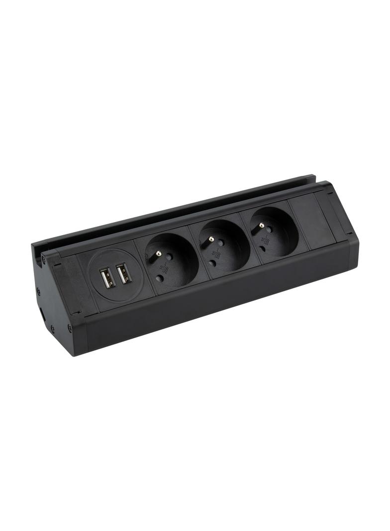 Gniazdo meblowe z uchwytem na telefon ładowarką USB i przewodem 1,5m 3x2P+Z 2xUSB (typ A 2,4A) FS-15