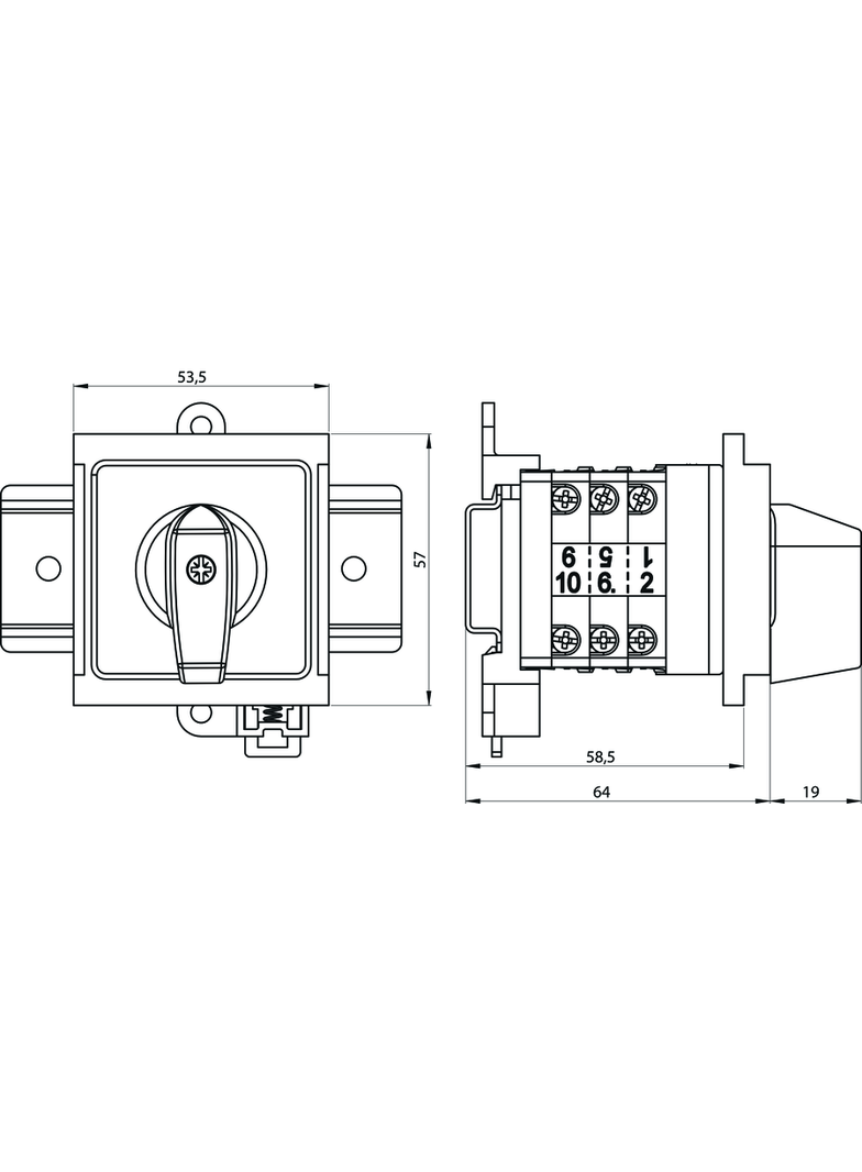 Łącznik Krzywkowy 10A, Rozłącznik 0-1 (3 - biegunowy),  do zabudowy modułowej