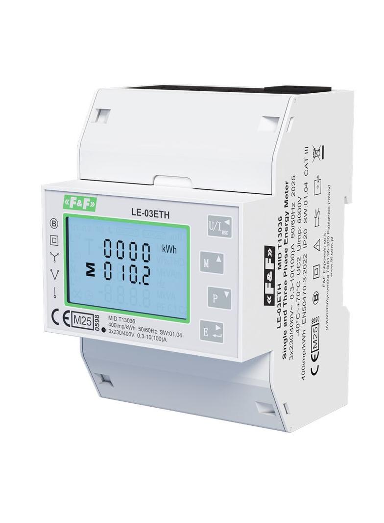 Trójfazowy licznik pomiar bezpośredni 100A komunikacja Modbus TCP MID LE-03ETH F&F