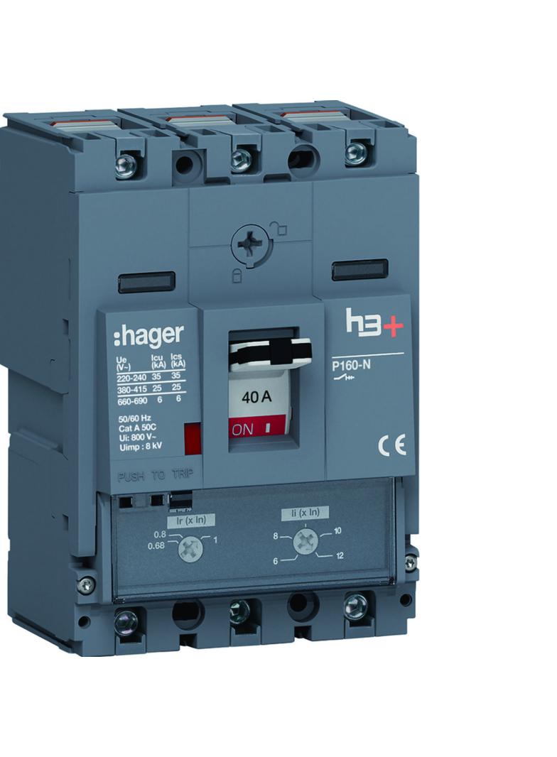 MCCB Wyłącznik mocy h3+ P160 3P 40A 25kA TM HHS040DC HAGER