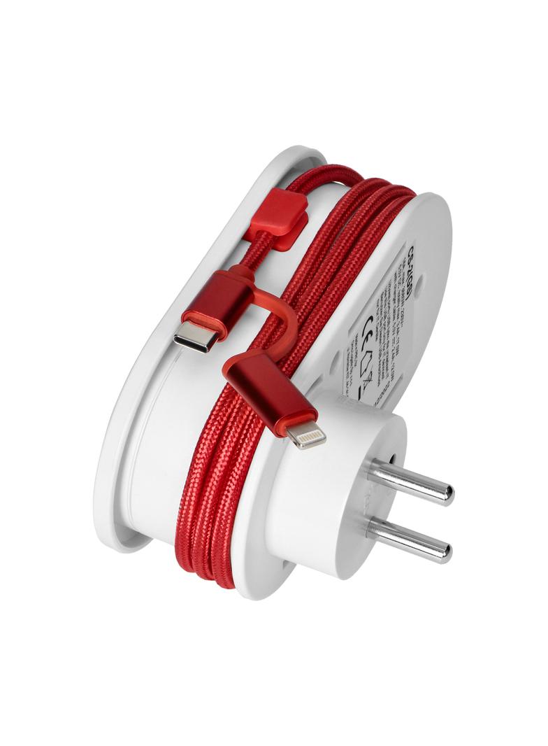 Adapter 1x 2P+Z z ładowarką USB (Typ A+C), 5V DC/ 3,4A, z dodatkowym kablem ładującym (typ C + Light