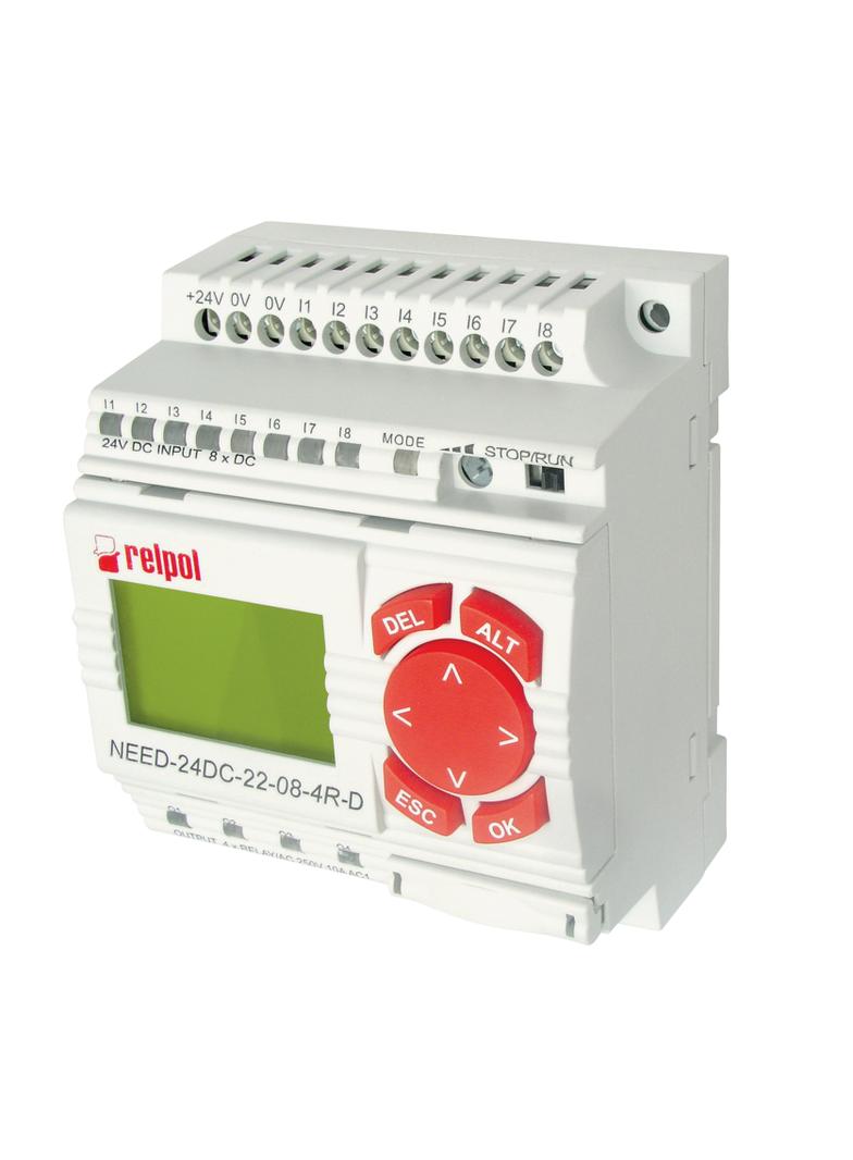 NEED-12DC-22-08-4R-D     Przekaźnik programowalny, 8wejść/4wyjścia, Zasilanie: 12VDC, z wyświetlacze