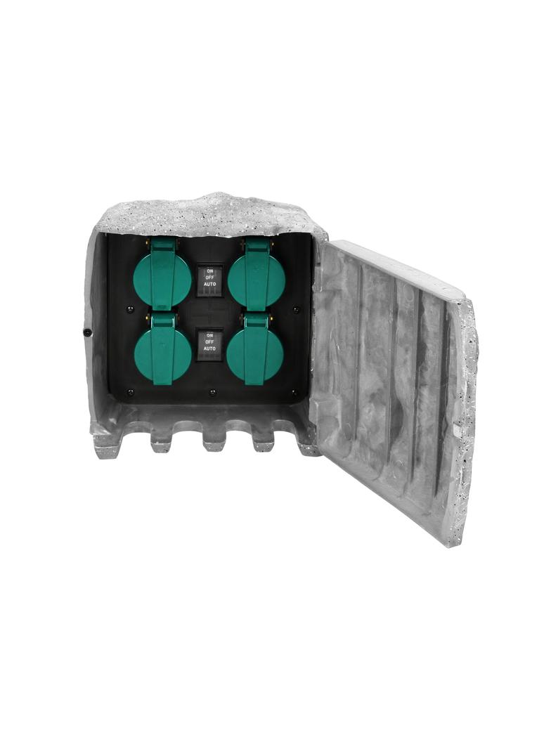 Gniazdo ogrodowe KAMIEŃ 4x2P+Z kabel gumowy H07RN-F 3x1,5mm2 3m 2 tryby pracy: automatyczny (max OR-