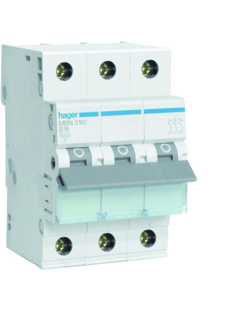MCB Wyłącznik nadprądowy 6kA 3P B16A MBN316E HAGER