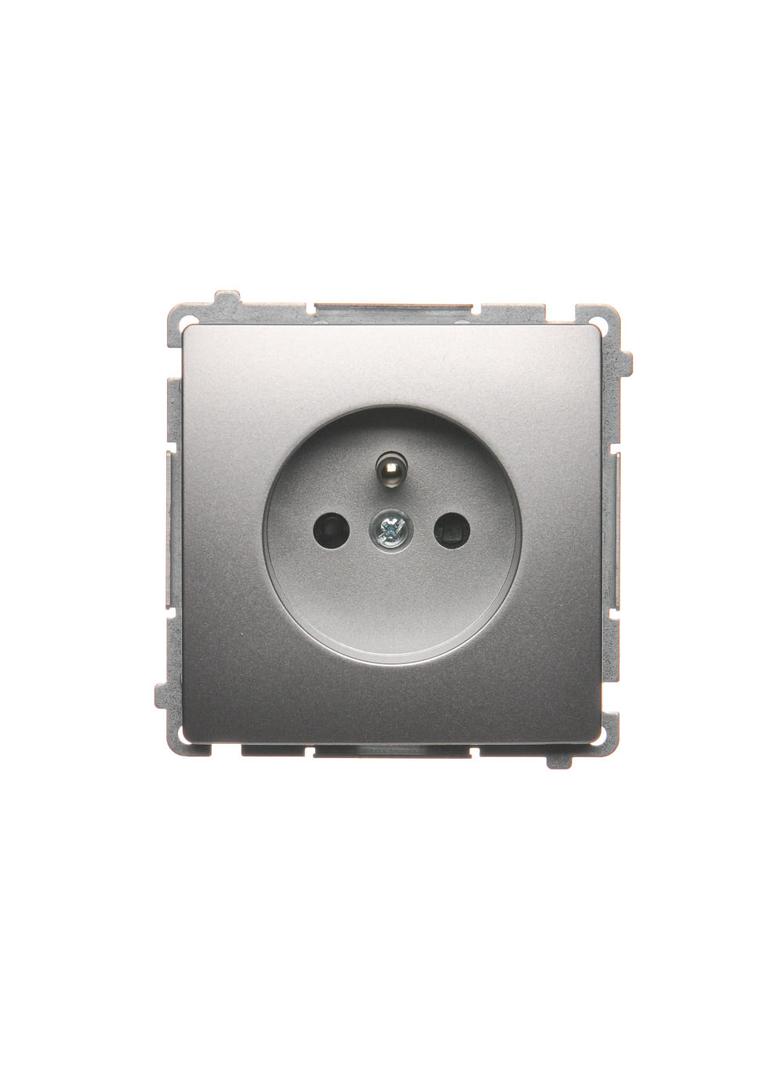 Simon Basic Gniazdo wtyczkowe pojedyncze z uziemieniem 16A 250V z przesłonami torów prądowych szybkozłączka srebrny mat BMGZ1CZ.01/43 BMGZ1cz.01/43 KONTAKT