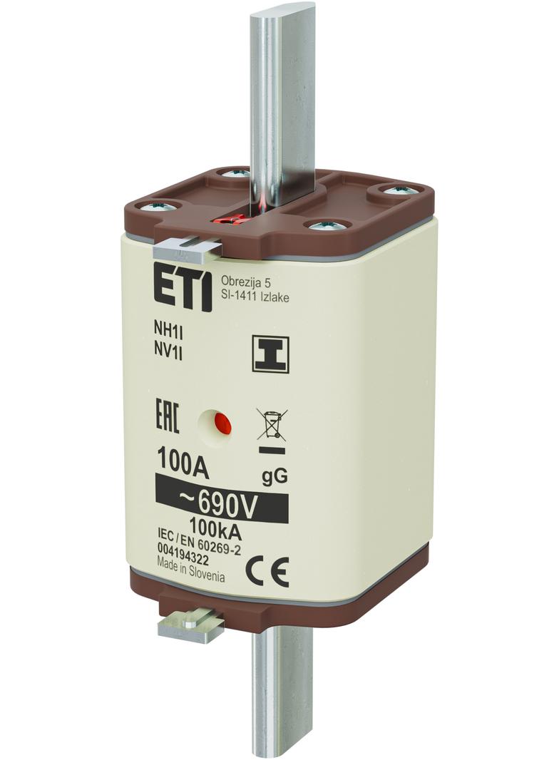 Wkładka topikowa NH zwłoczna KOMBI Zaczepy izolowane NH1 I gG 100A 690V 004194322 ETI