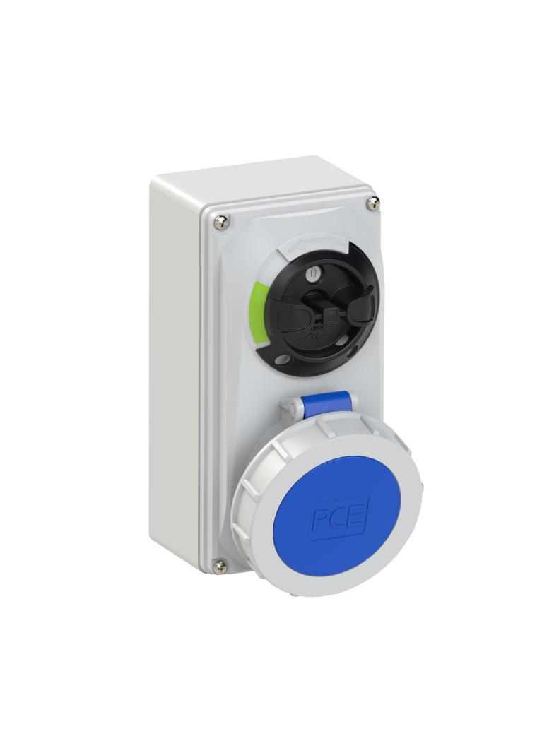 GNIAZDO Z WYŁĄCZNIKIEM 0-1 MAŁE BLOKADA MECHANICZNA 32A 230V 2P+Z IP67 61232-6 PCE
