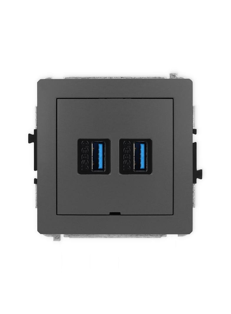 DECO Mechanizm gniazda podwójnego 2xUSB A-A 3.0, bez pola opisowego grafitowy mat