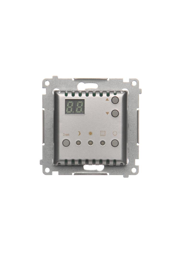 Simon 54 Regulator temperatury z wyświetlaczem z czujnikiem wewnętrznym 16(2) A 230V srebrny mat DTRNW.01/43 KONTAKT