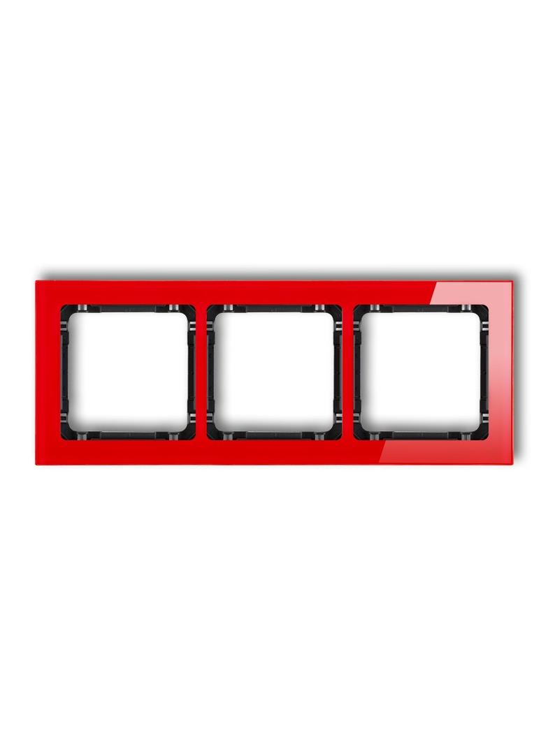 DECO Ramka uniwersalna potrójna - efekt szkła (ramka: czerwona; spód: czarny)