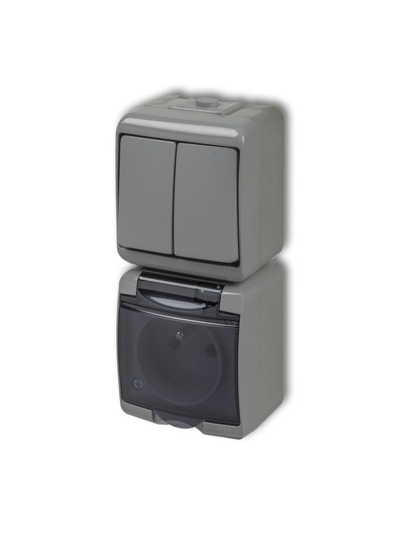 JUNIOR Łącznik świecznikowy z gniazdem pojedynczym z uziemieniem 2P+Z (klapka dymna; bez przesłon) 1