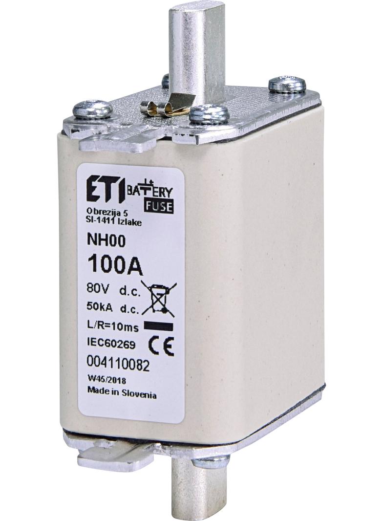 Wkładka topikowa NH do ochrony akumulatorów, magazynów energii DC NH00 gBat 100A 80V DC 004110082 ETI