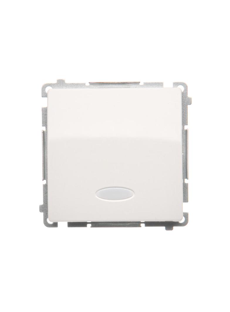 Simon Basic Przycisk pojedynczy zwierny bez piktogramu z podświetleniem LED 10A 250V szybkozłączka biały BMP1L.01/11 KONTAKT