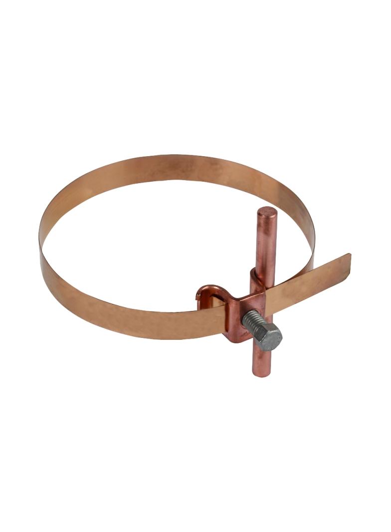 Wspornik do drutu 6-8 mm z obejmą PV do rury spustowej 50-120 mm, Cu