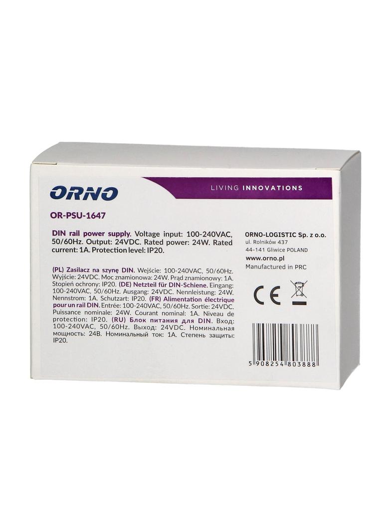 Zasilacz na szynę DIN 24VDC, 1A, 24W, szerokość 2 moduły OR-PSU-1647 ORNO