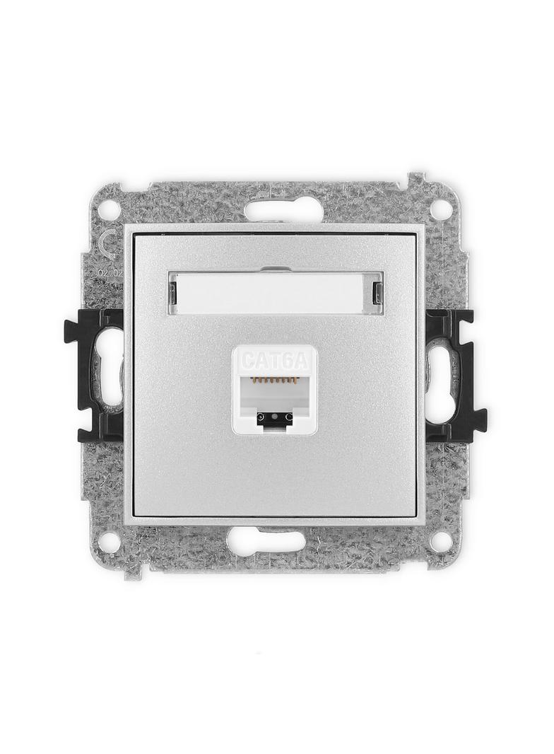 ICON Mechanizm gniazda komputerowego pojedynczego 1xRJ45, kat. 6A, 8-stykowy srebrny metalik