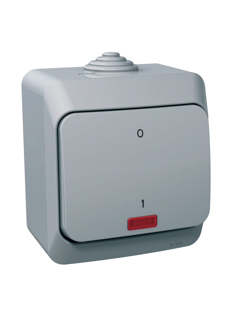 Cedar Plus, łącznik 2-biegunowy z podświetleniem, IP44, szary