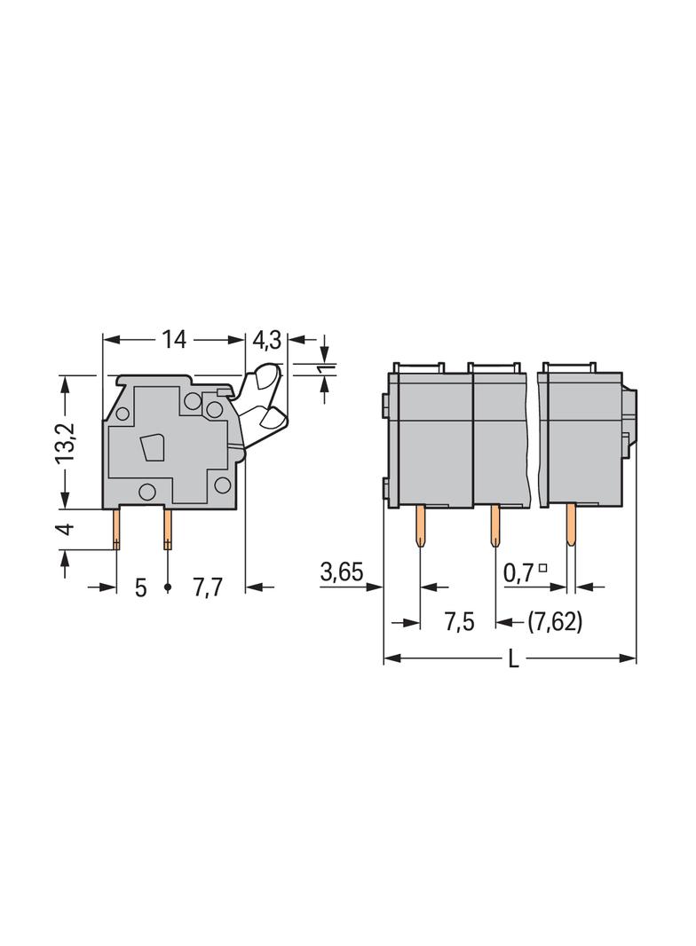 listwa zaciskowa do pł. drukowanych 12-bieg. szara raster 7,5/7,62 mm
