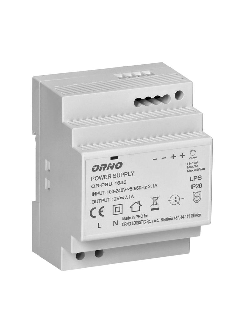 Zasilacz na szynę DIN 12VDC, 7A, 84W, szerokość 4 moduły OR-PSU-1645 ORNO