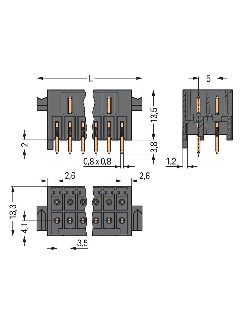wtyk THT, 2-rzędowy
