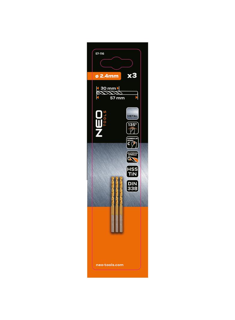 Wiertła do metalu HSS-TiN 2.4 mm, 3 szt.