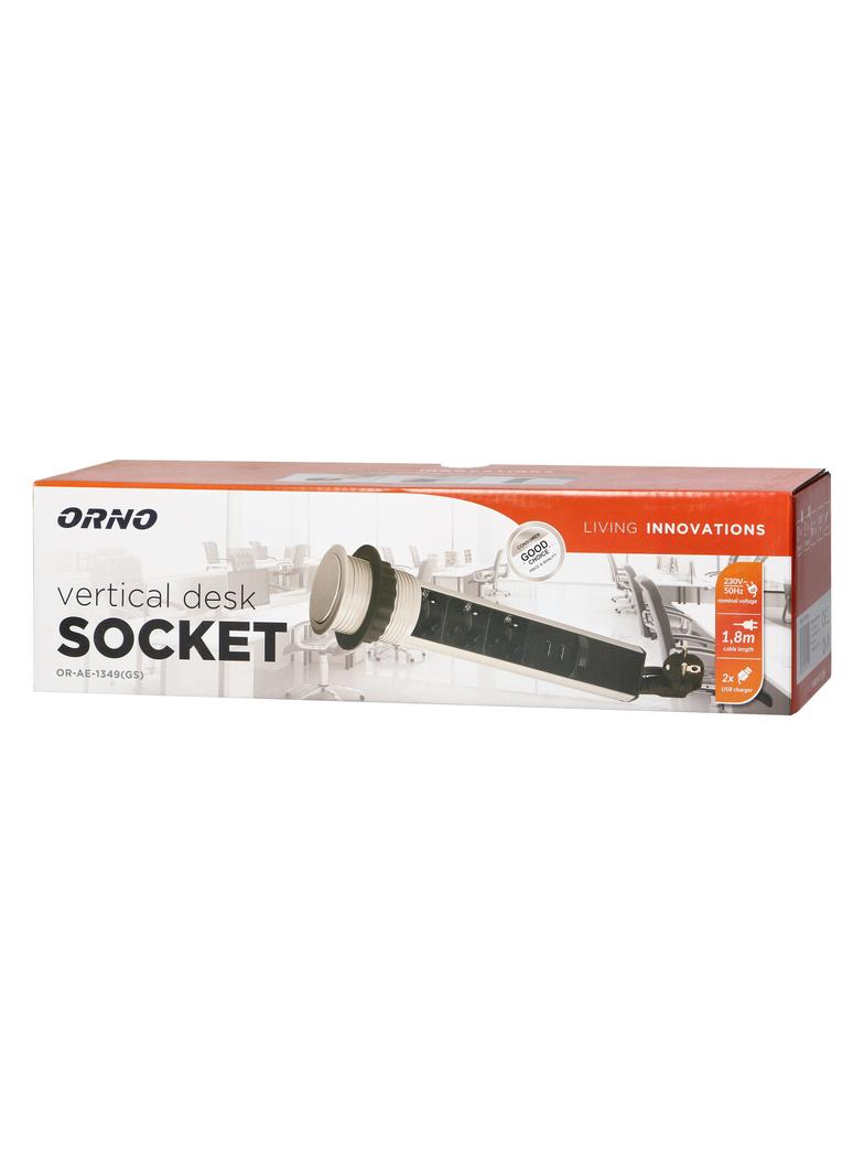 Gniazdo meblowe O6cm wysuwane z blatu z ładowarką USB, blokadą i przewodem 1,8m, 3x2P+Z (Schuko), 2x OR-AE-1349(GS) ORNO
