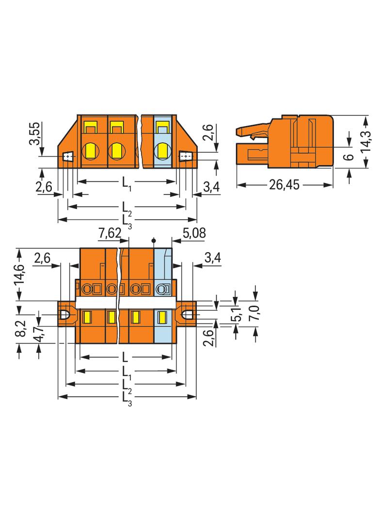 MCS-MIDI Classic gniazdo 6-bieg. pomarańczowe raster 7,62 mm /25szt./ WAGO