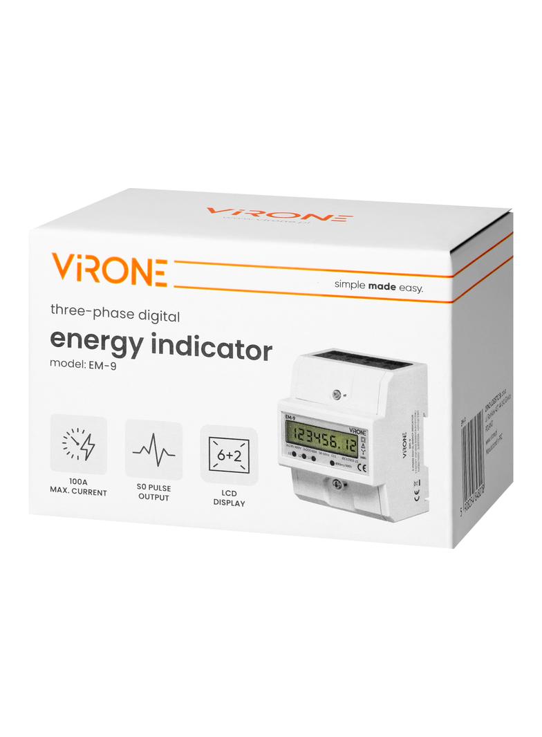 3-fazowy cyfrowy wskaźnik zużycia energii elektrycznej, 100A, 4 moduły, DIN TH-35mm