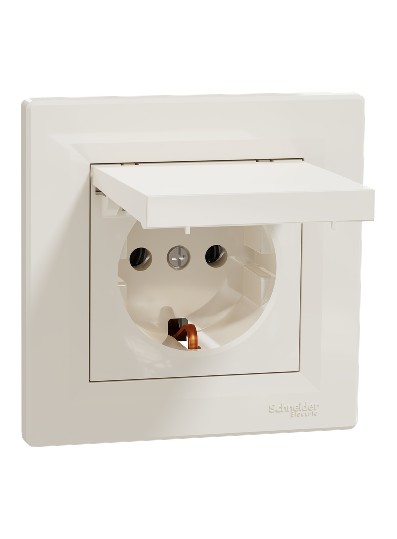 Asfora, gniazdo pojedyncze 2P+PE, z klapką, krem