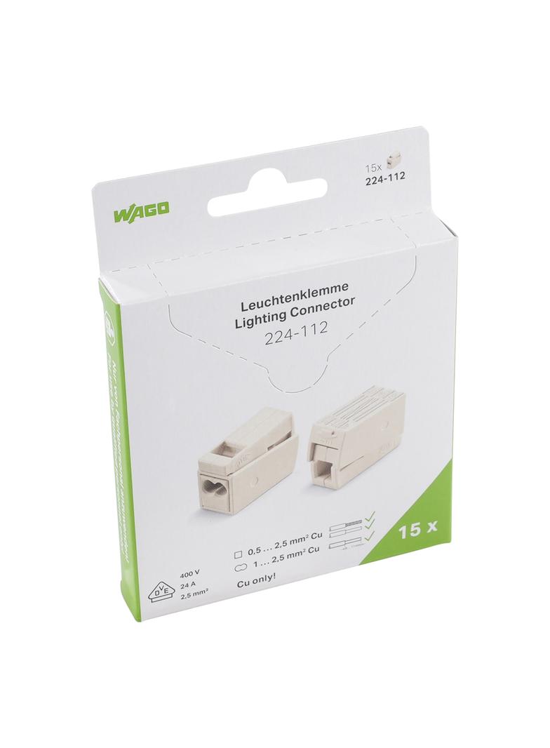 Szybkozłączka oświetleniowa 2x 1-2,5mm2 biała 224-112 /opak.15szt/ /15szt./ WAGO