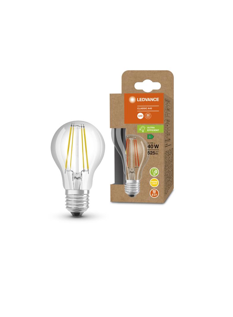 Lampa LED Classic A40 energooszczędna szkło przezroczyste 2,5W 830 E27 LEDVANCE
