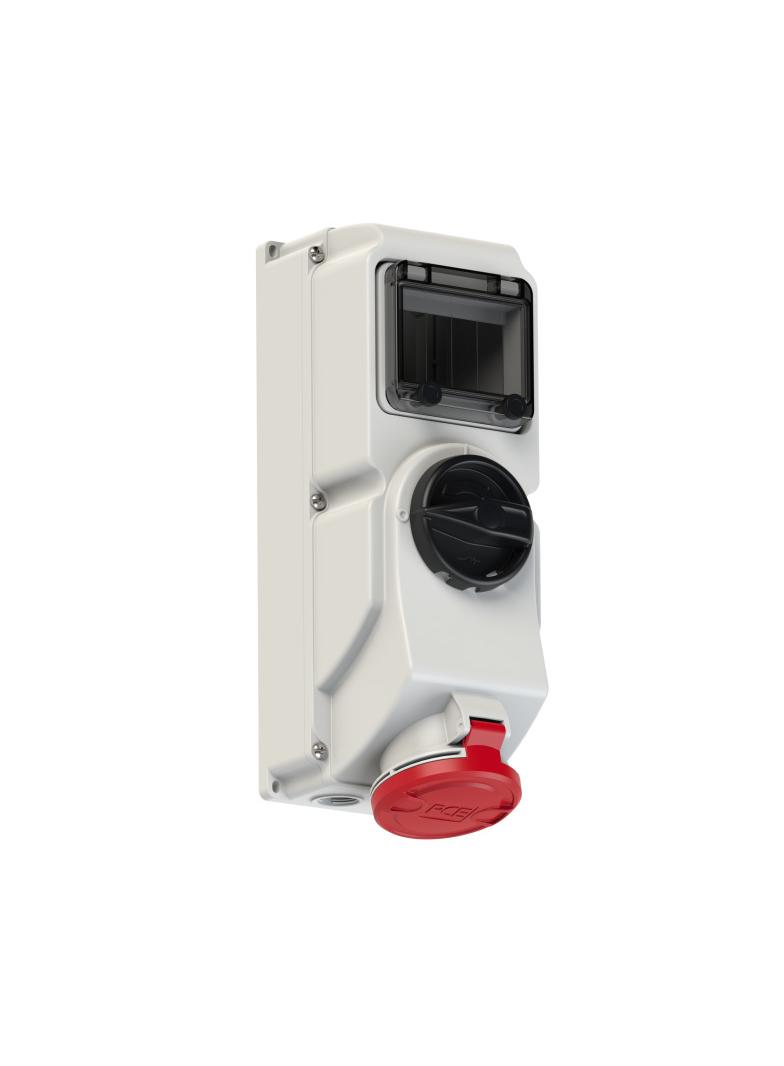 GNIAZDO Z WYŁĄCZNIKIEM 0-1, BLOKADĄ MECHANICZNĄ I SZYNĄ DIN TH35 32A 400V 3P+Z+N IP44 7625-6 46198 PCE