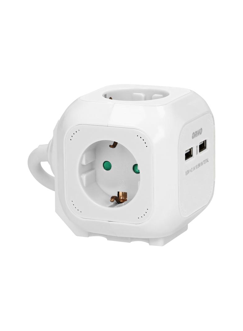 Przedłużacz Kostka 4x2P+Z(Schuko) ładowarka 2xUSB 1,4m H05VV-F 3x1,5mm2 biały OR-AE-13144(GS)/W ORNO