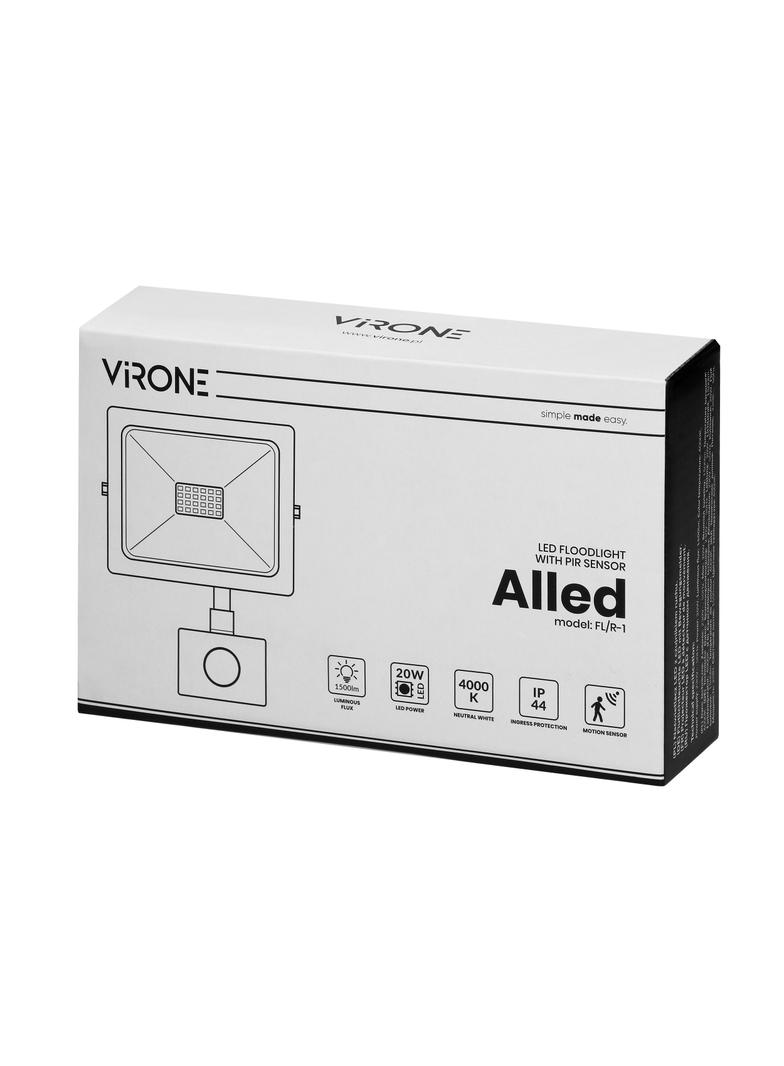 ALLED 20W Naświetlacz LED z PIR 1600lm IP44 4000K Alu+szkło FL/R-1 ORNO