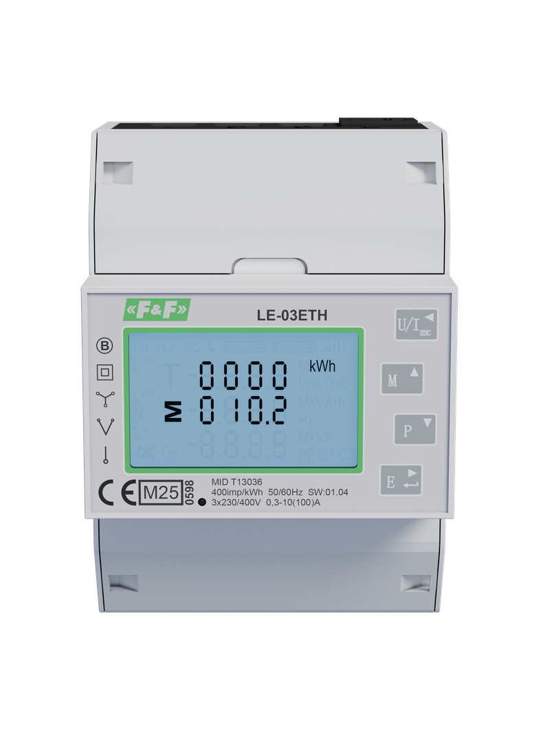 Trójfazowy licznik pomiar bezpośredni 100A komunikacja Modbus TCP MID LE-03ETH F&F