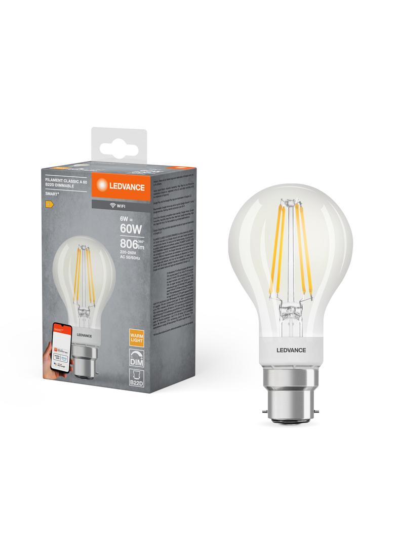 Lampa LED SMART+ WiFi CL A Filament szkło przezroczyste DIM 60  6W/827 B22d