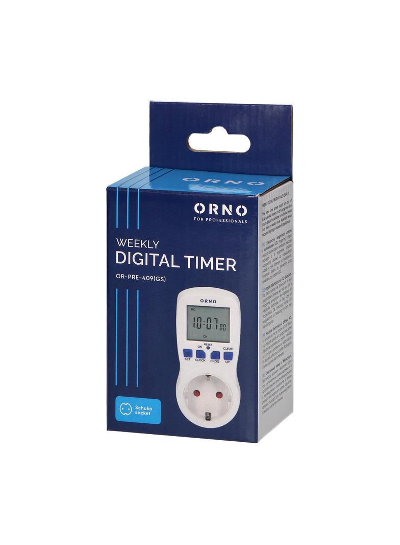 Elektroniczny programator czasowy 16 programów wersja Schuko OR-PRE-409(GS) ORNO