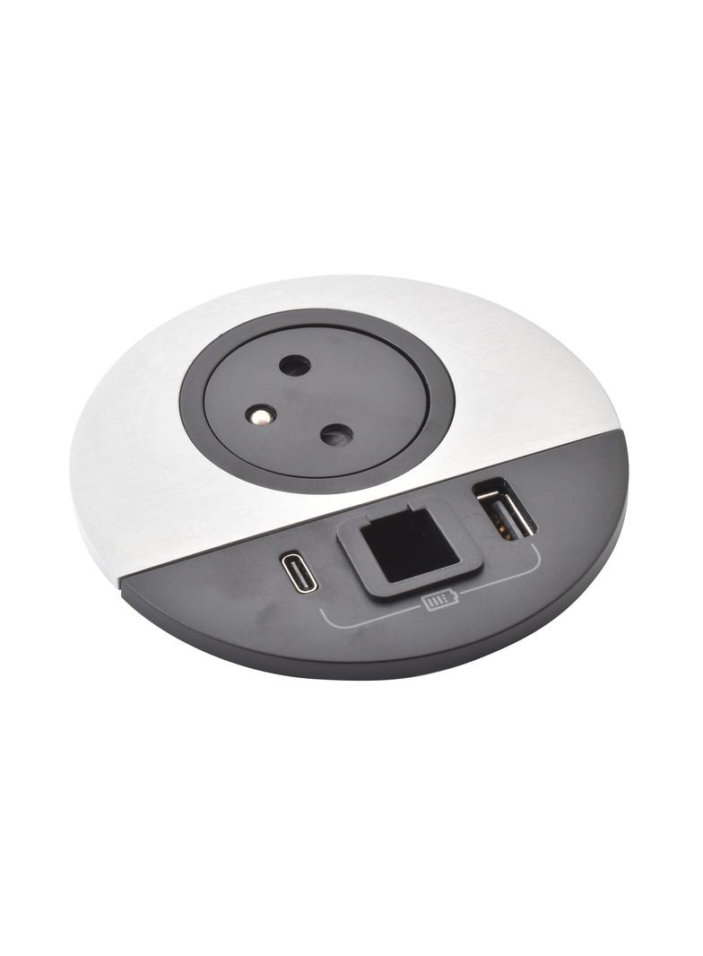 INCARA: DISQ 80 - 2P+Z / USB A+C / WYJŚCIE KABLOWE - 2,0 M-METAL/CZARNY, Legrand