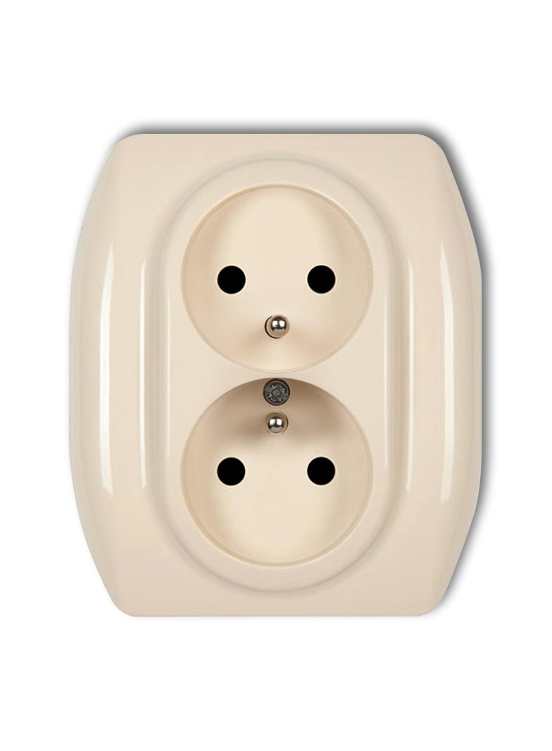 TREND Gniazdo podwójne z uziemieniem 2x(2P+Z) (przesłony torów prądowych) beżowy